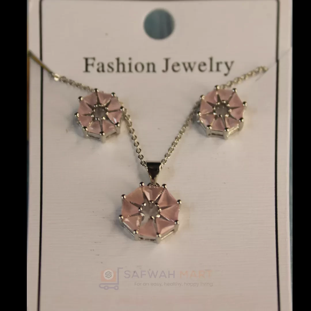 Necklace & Earring Set (Baby Pink Octagon)