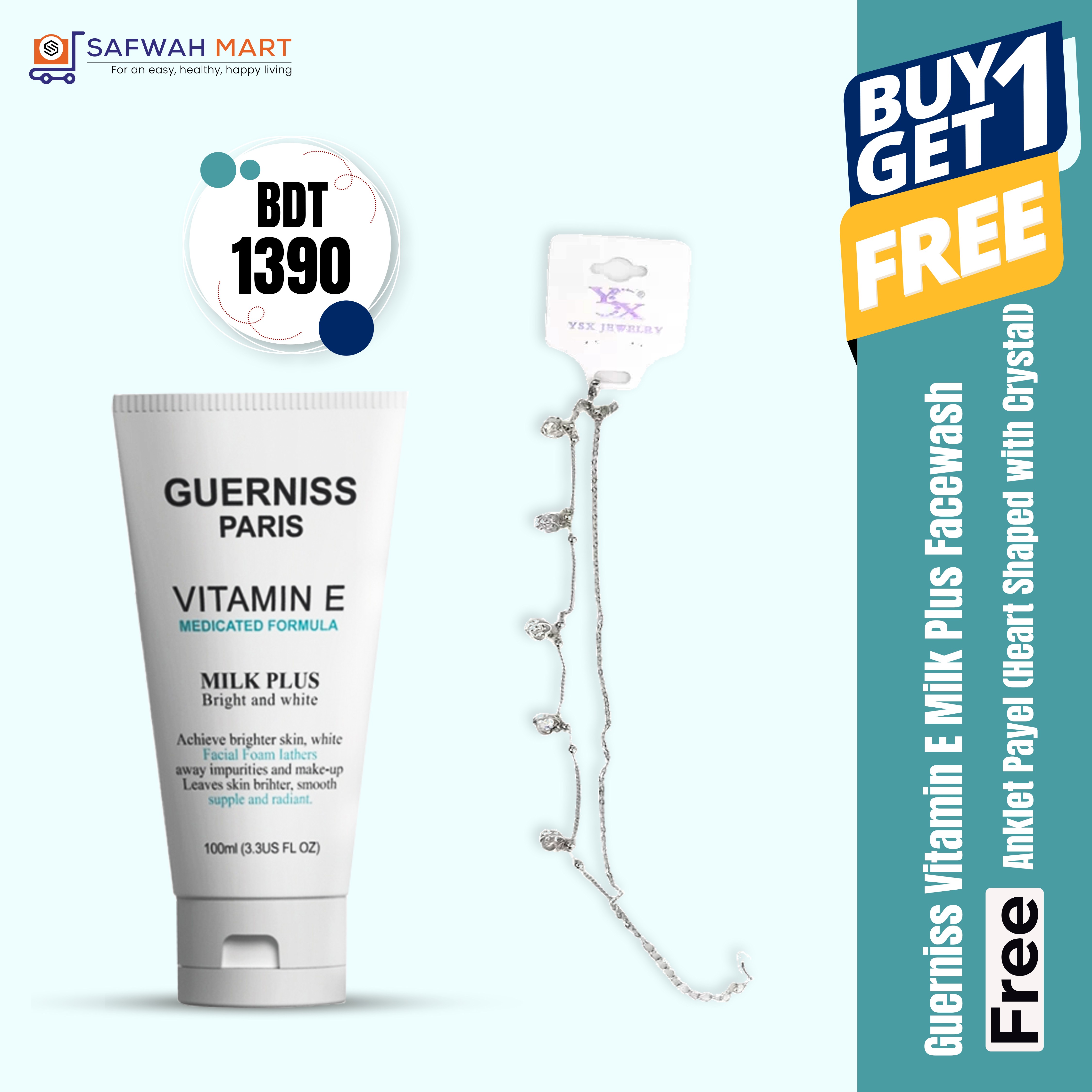 guerniss-vitamin-e-milk-plus-facewash-get-free-anklet-payel-heart-shaped-with-crystal-