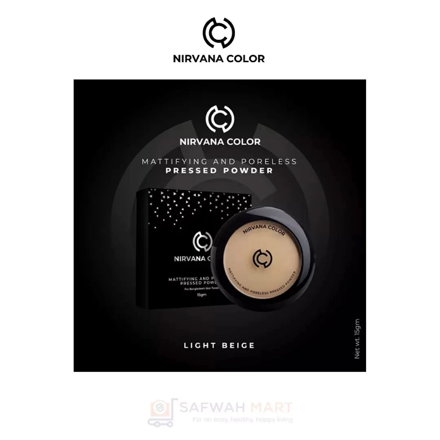 Nirvana Color Mattifying And Poreless Pressed Powder (Light Beige)