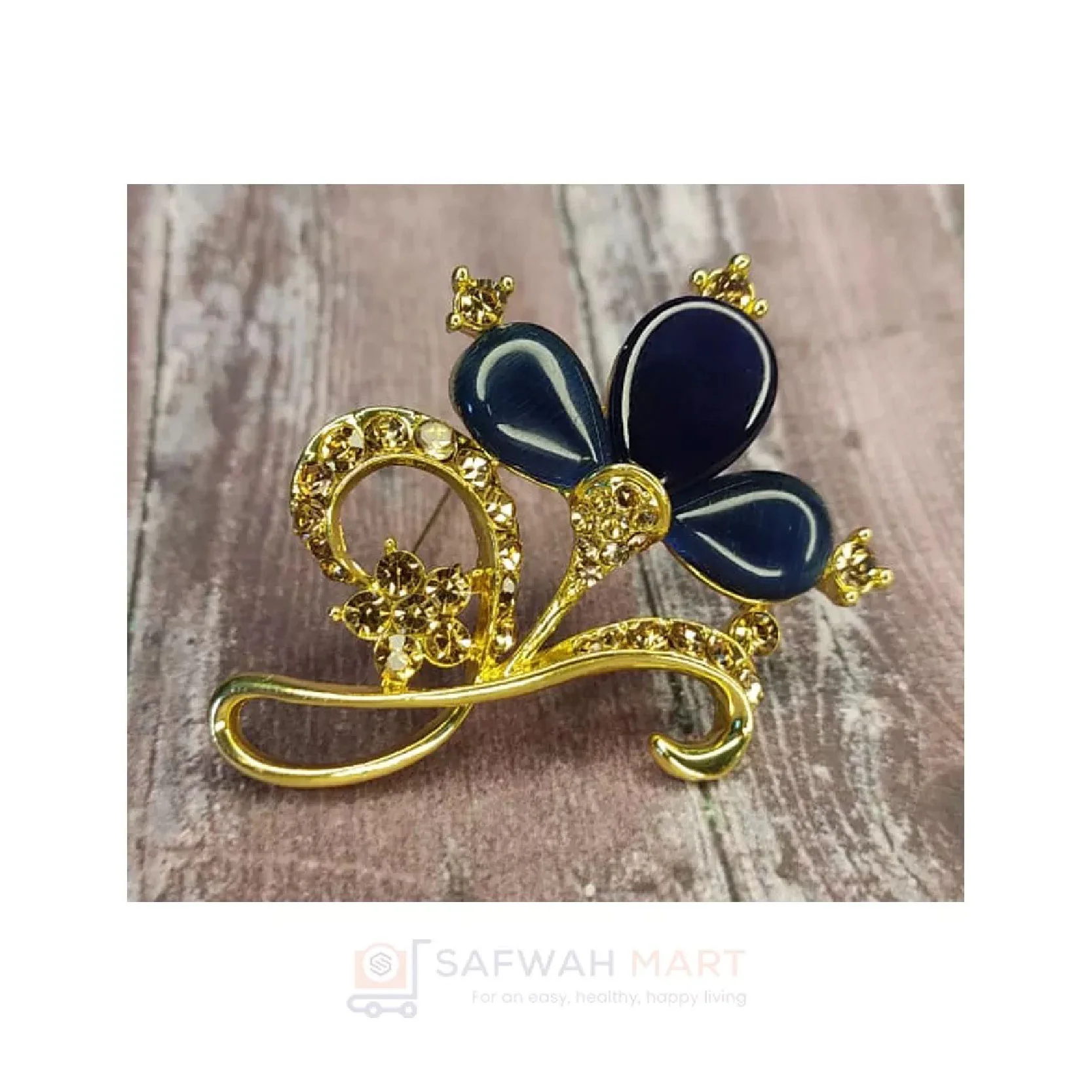 Golden 3 Petal Brooch (Navy Blue)