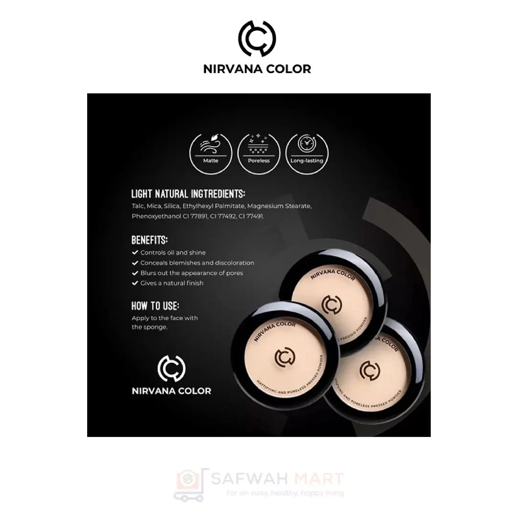 Nirvana Color Mattifying And Poreless Pressed Powder (Light Natural)