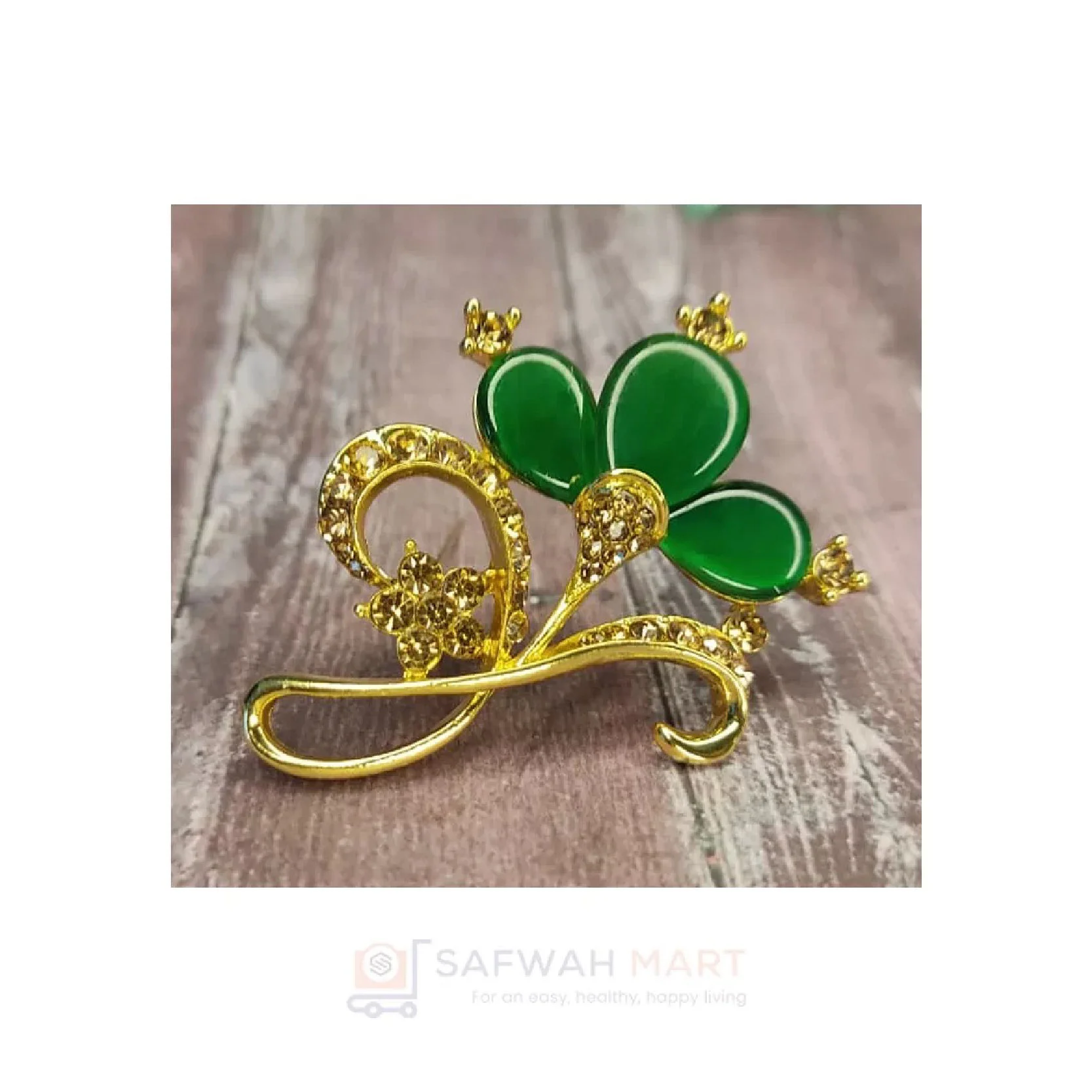 Golden 3 Petal Brooch (Emerald)