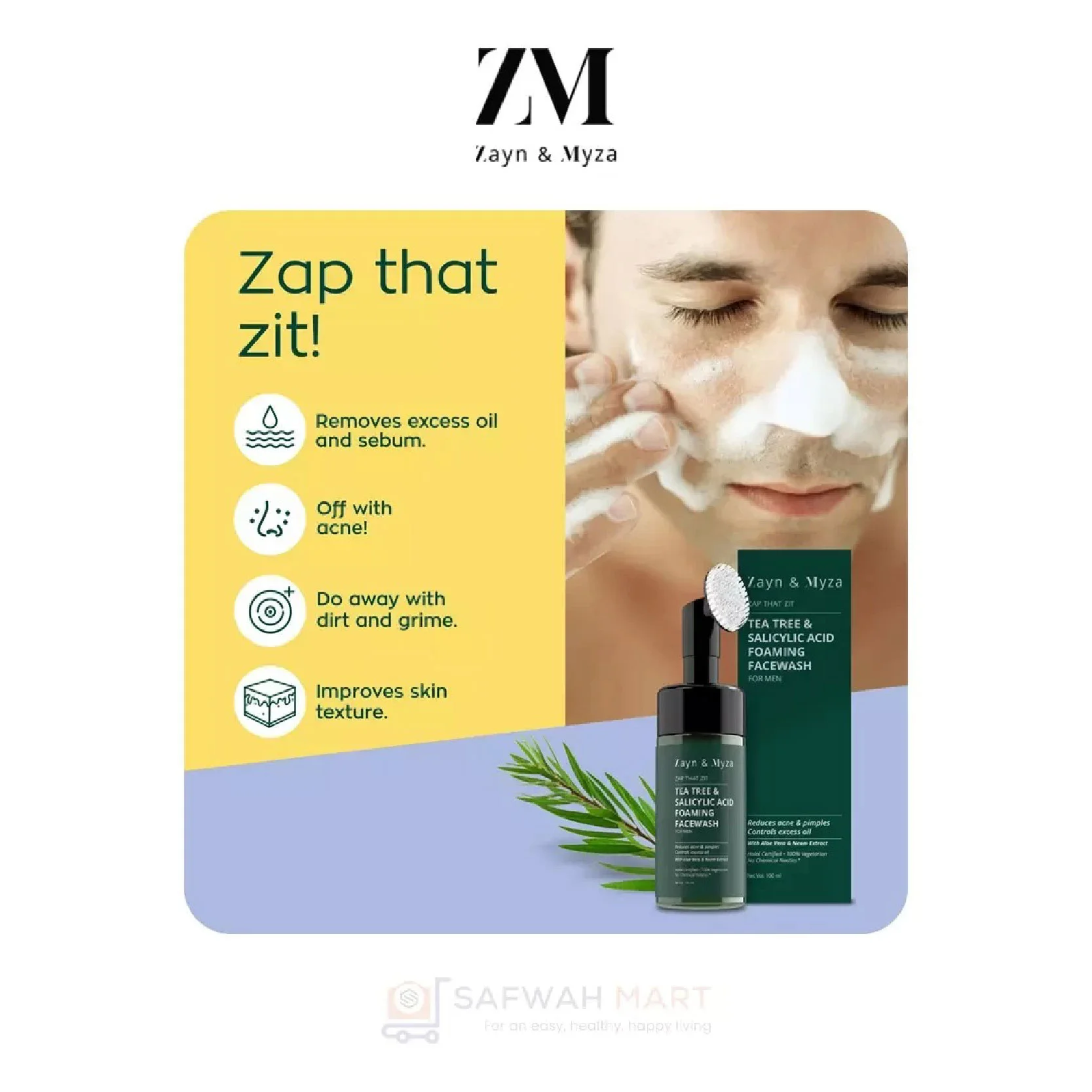 Zayn & Myza Tea Tree & Salicylic Acid Foaming Facewash - For Men