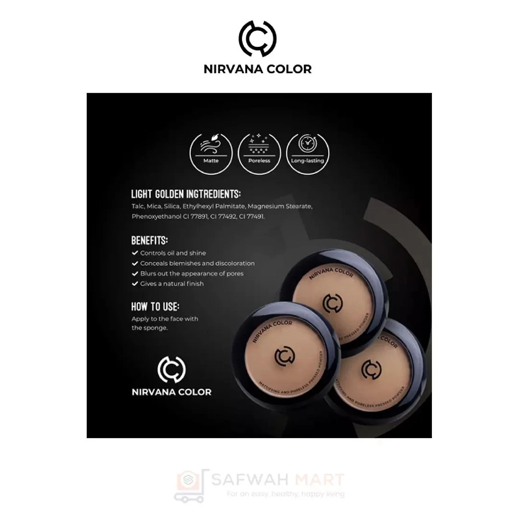 Nirvana Color Mattifying And Poreless Pressed Powder (Light Golden)