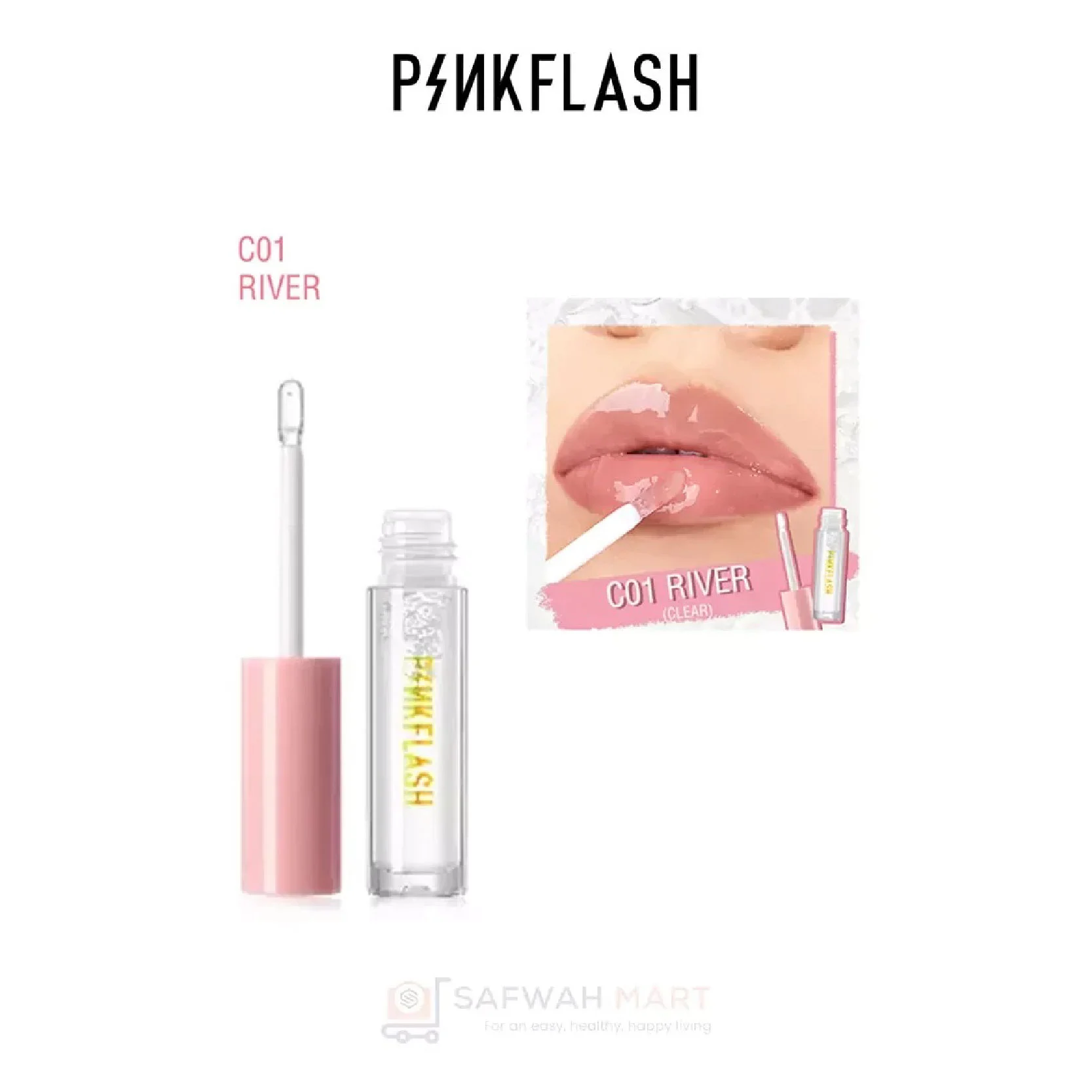 L02-Pink Flash Ever Glossy Moist Lipgloss-C01(River Clear)