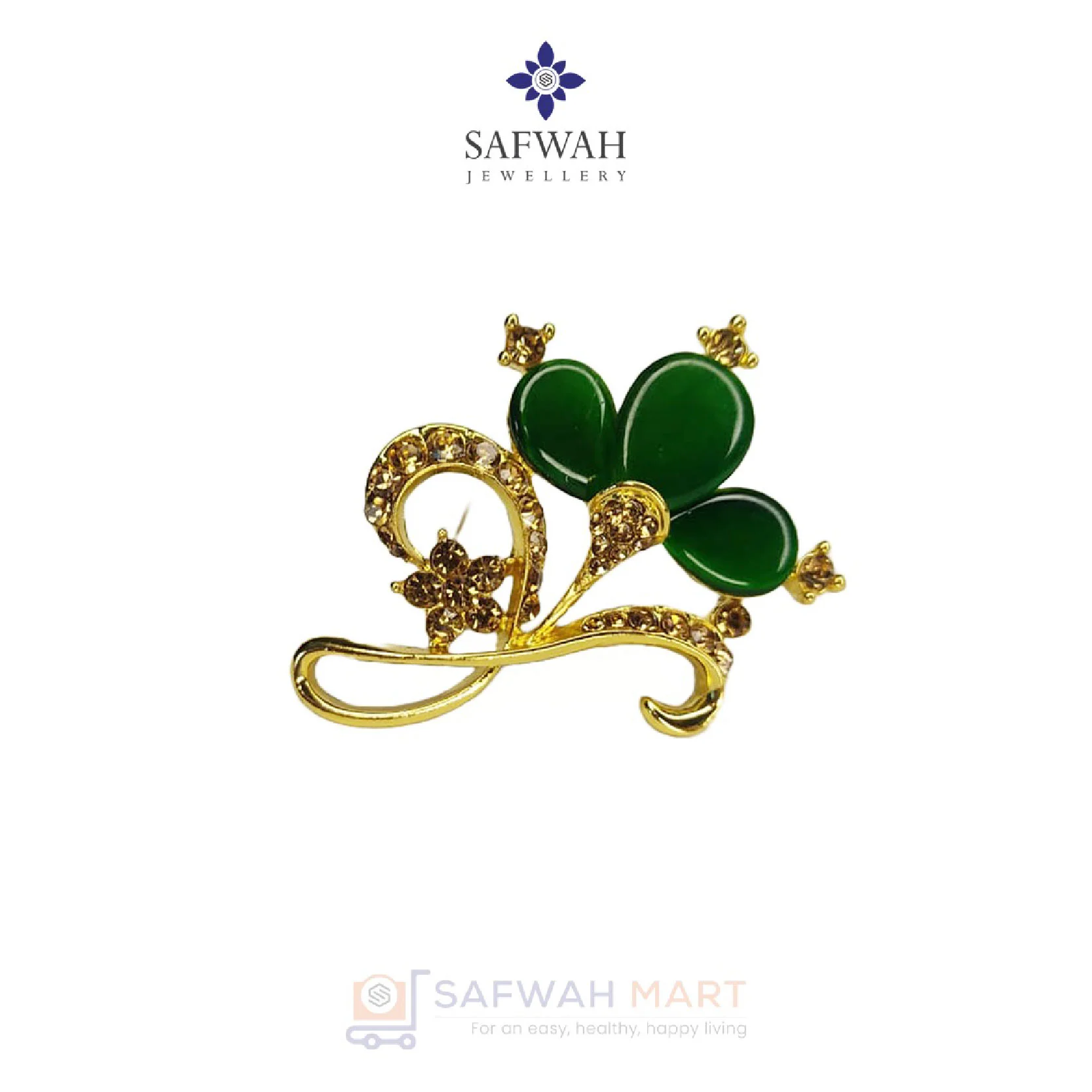 Golden 3 Petal Brooch (Emerald)