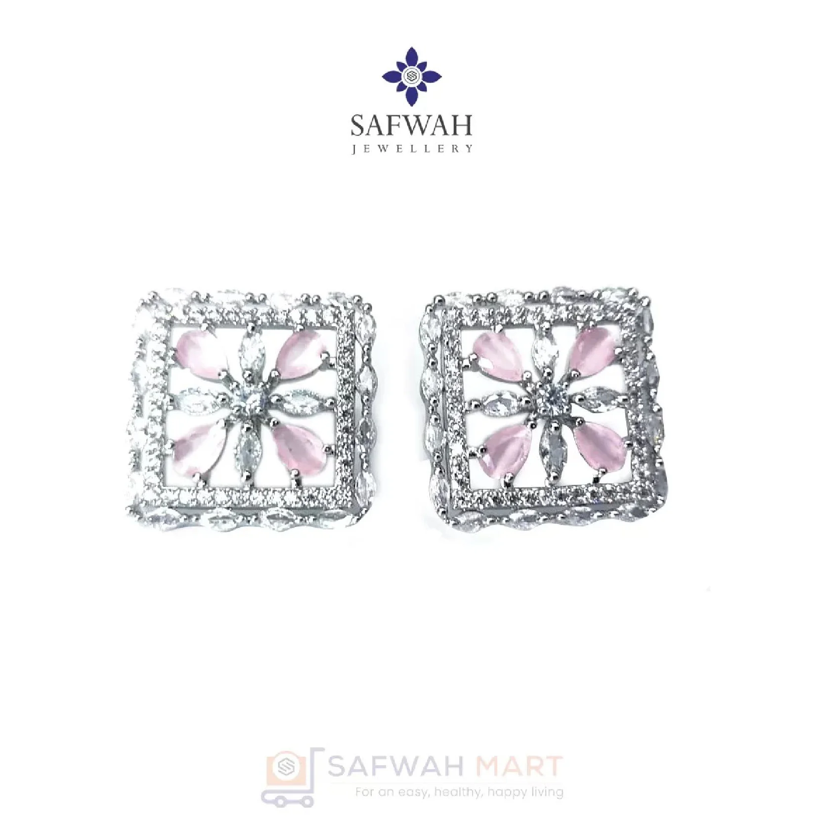 Ear Top Flower in Square (White Pink)