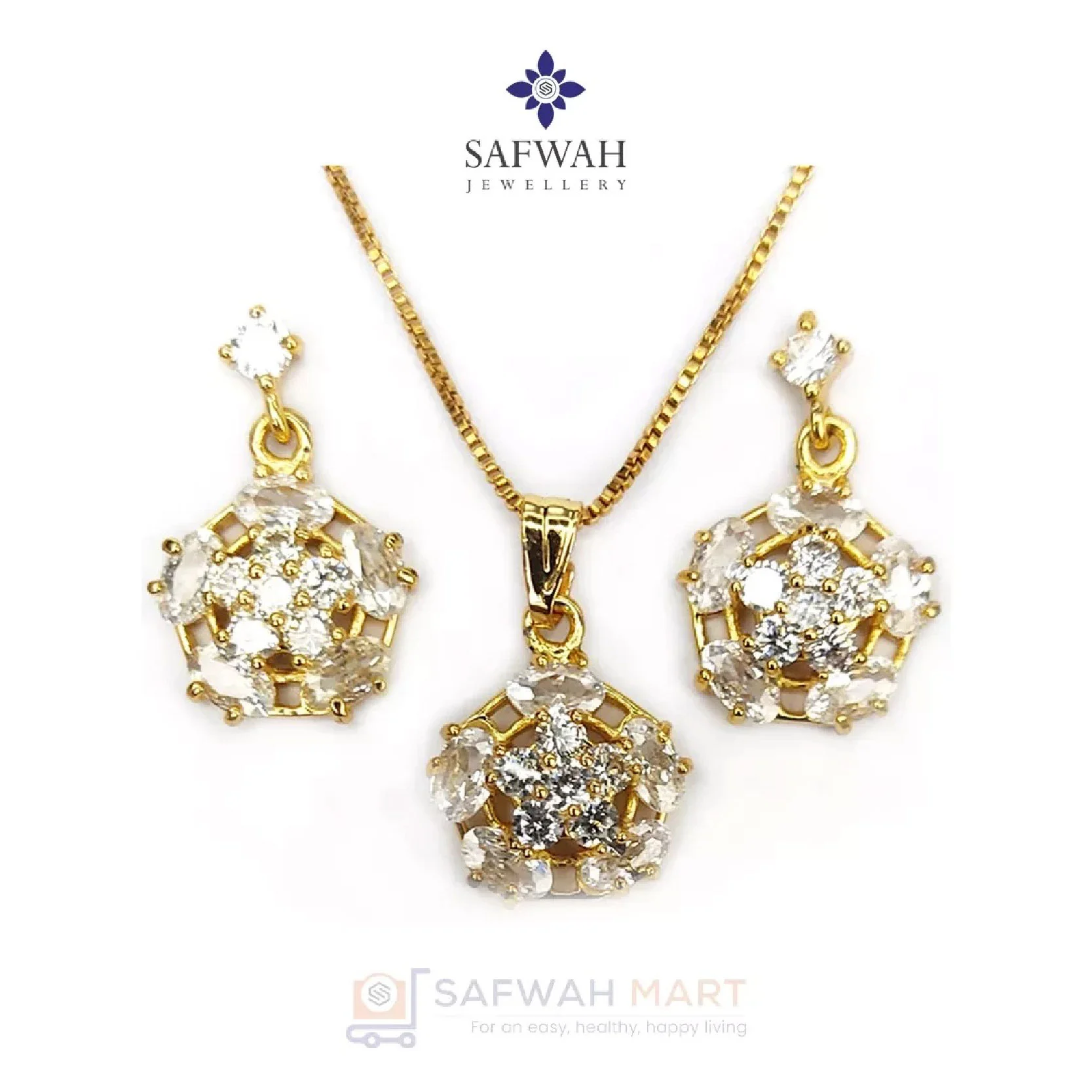 Necklace & Earring Set Diamond Cut Flower