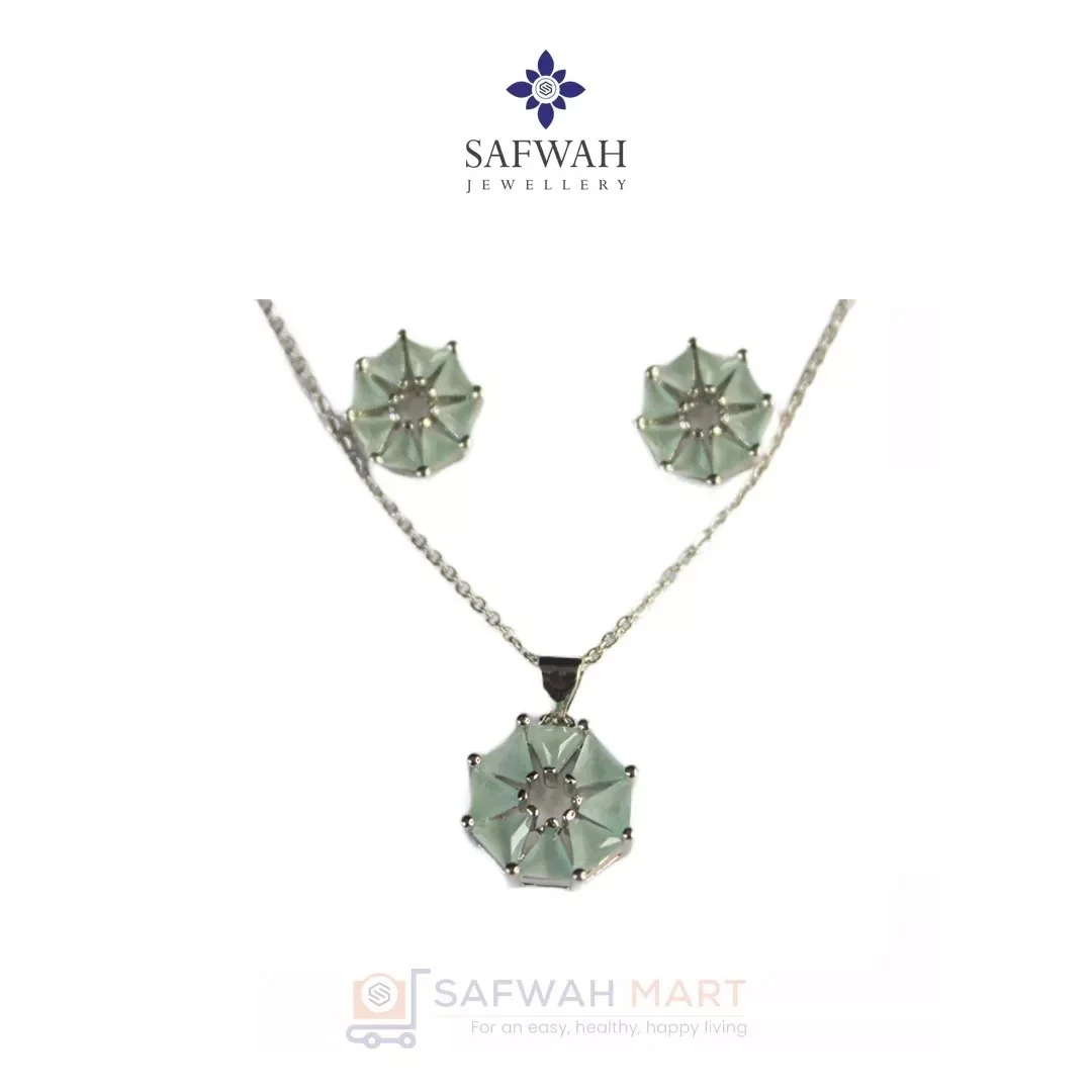 Necklace & Earring Set (Pastel Green Octagon)