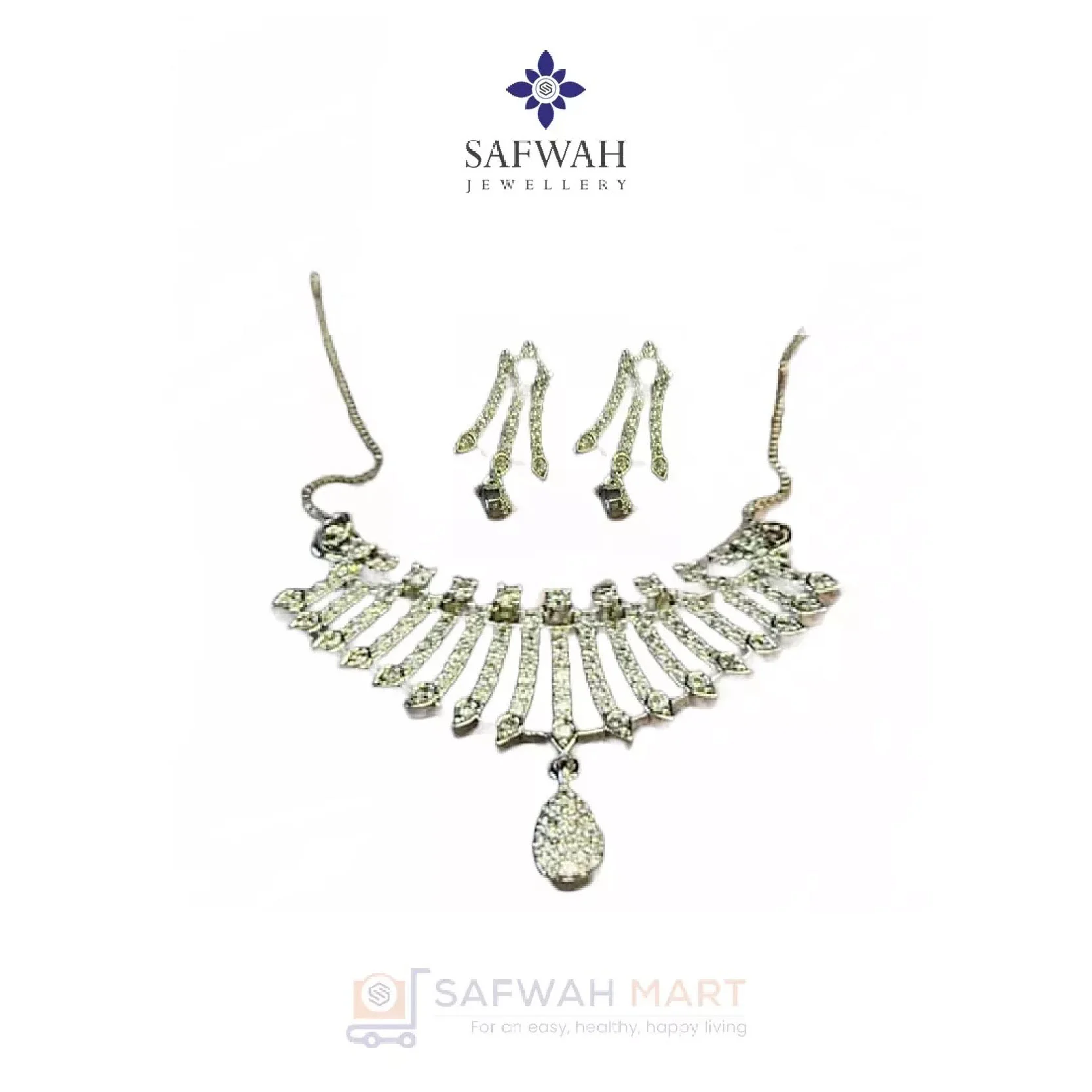 Necklace & Earring Set (U Shape Full White Diamond Cut)