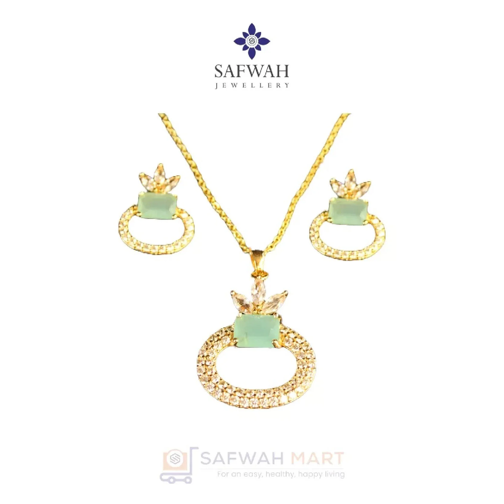 Necklace & Earring Set (Oval Mint Green)