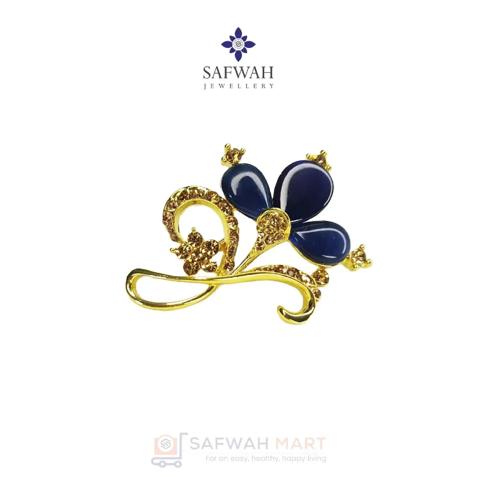 Golden 3 Petal Brooch (Navy Blue)