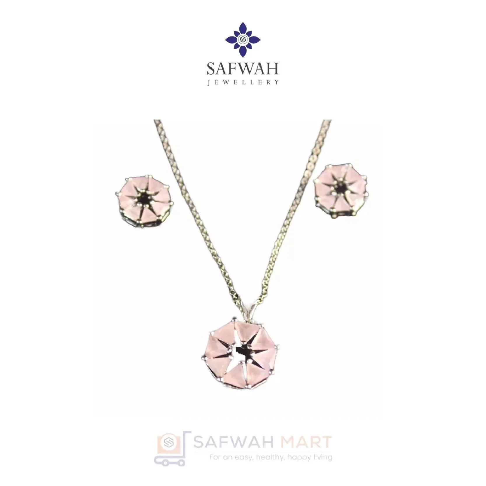 Necklace & Earring Set (Baby Pink Octagon)